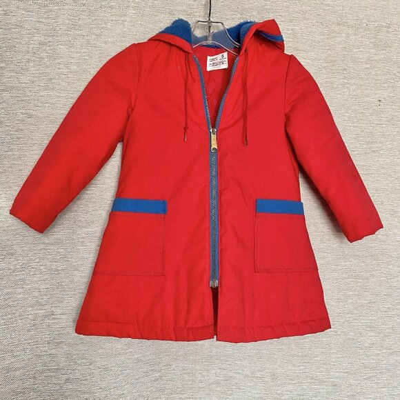 Vintage Sears Boys Wear Parka Coat Hooded Lined Insulated Red & Blue Size 5